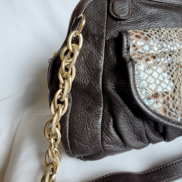 NEW Leather Handbag Gold Accents Faux Croc Turn Lock and Zip - Picture 5 of 13